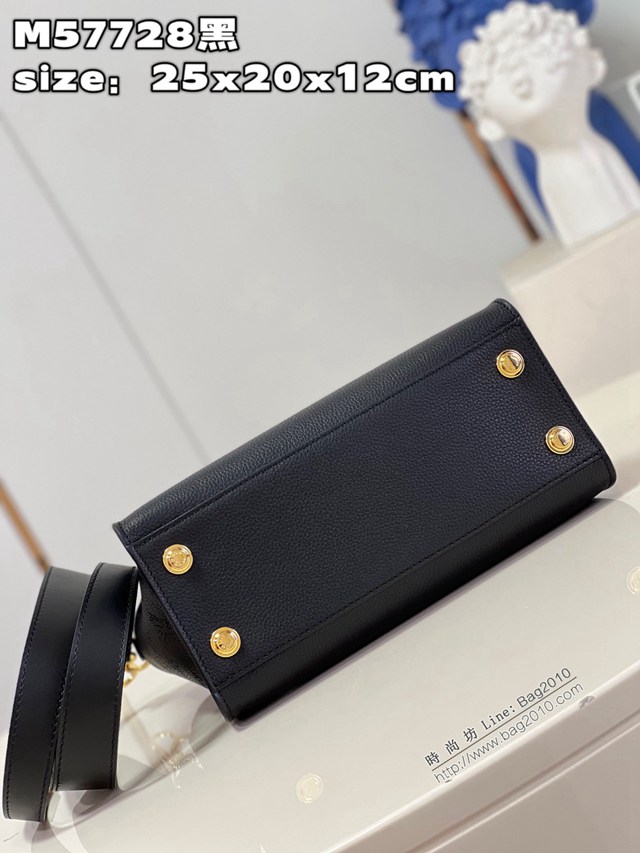LV專櫃2023新款On My Side手挽袋 M57728黑 路易威登黑色小牛皮女士手提肩背包 dn1291